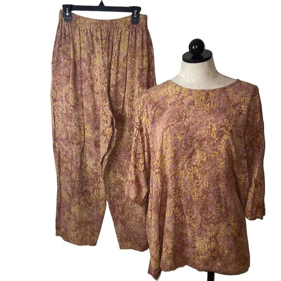 Young Fashion Vintage Womens Pant Top Set One Size Pink Batik Pure Rayon - Picture 1 of 10